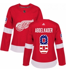 Womens Adidas Detroit Red Wings 8 Justin Abdelkader Authentic Red USA Flag Fashion NHL Jersey 