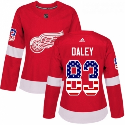 Womens Adidas Detroit Red Wings 83 Trevor Daley Authentic Red USA Flag Fashion NHL Jersey 