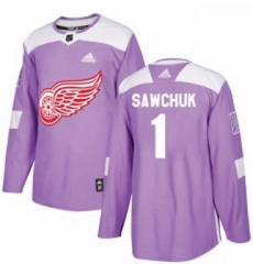 Youth Adidas Detroit Red Wings 1 Terry Sawchuk Authentic Purple Fights Cancer Practice NHL Jersey 