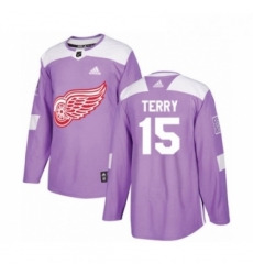 Youth Adidas Detroit Red Wings 15 Chris Terry Authentic Purple Fights Cancer Practice NHL Jersey 