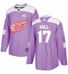 Youth Adidas Detroit Red Wings 17 Brett Hull Authentic Purple Fights Cancer Practice NHL Jersey 