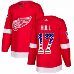 Youth Adidas Detroit Red Wings 17 Brett Hull Authentic Red USA Flag Fashion NHL Jersey 