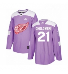 Youth Adidas Detroit Red Wings 21 Dennis Cholowski Authentic Purple Fights Cancer Practice NHL Jersey 