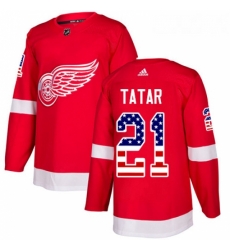 Youth Adidas Detroit Red Wings 21 Tomas Tatar Authentic Red USA Flag Fashion NHL Jersey 