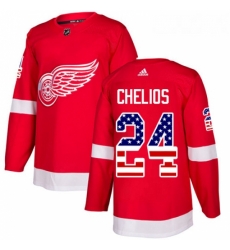 Youth Adidas Detroit Red Wings 24 Chris Chelios Authentic Red USA Flag Fashion NHL Jersey 