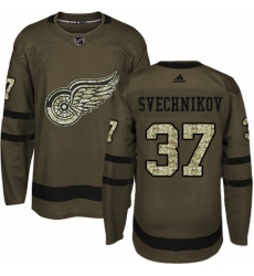 Youth Adidas Detroit Red Wings 37 Evgeny Svechnikov Premier Green Salute to Service NHL Jersey 