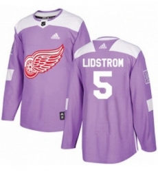 Youth Adidas Detroit Red Wings 5 Nicklas Lidstrom Authentic Purple Fights Cancer Practice NHL Jersey 