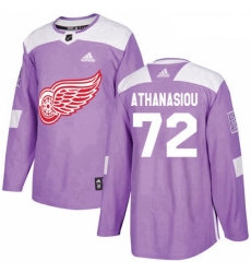 Youth Adidas Detroit Red Wings 72 Andreas Athanasiou Authentic Purple Fights Cancer Practice NHL Jersey 