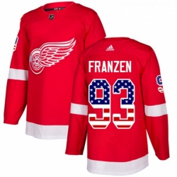 Youth Adidas Detroit Red Wings 93 Johan Franzen Authentic Red USA Flag Fashion NHL Jersey 