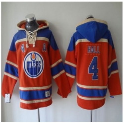 Edmonton Oilers #4 Taylor Hall Orange Sawyer Hooded Sweatshirt Stitched NHL Jersey