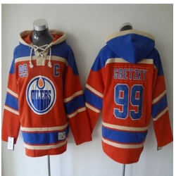 Edmonton Oilers #99 Wayne Gretzky Orange Sawyer Hooded Sweatshirt Stitched NHL Jersey