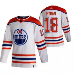 Men Edmonton Oilers 18 Zach Hyman 2021 Reverse Retro White Stitched Jersey