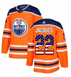 Mens Adidas Edmonton Oilers 22 Jean Francois Jacques Authentic Orange USA Flag Fashion NHL Jersey 
