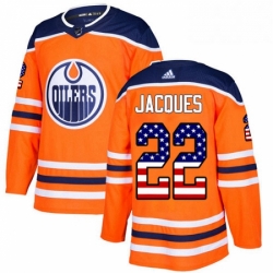 Mens Adidas Edmonton Oilers 22 Jean Francois Jacques Authentic Orange USA Flag Fashion NHL Jersey 