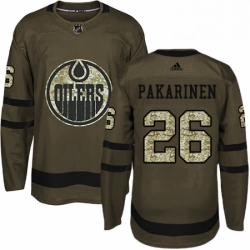 Mens Adidas Edmonton Oilers 26 Iiro Pakarinen Authentic Green Salute to Service NHL Jersey 