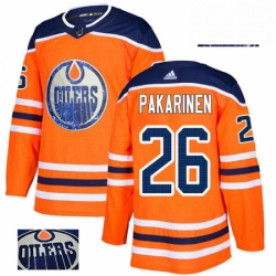Mens Adidas Edmonton Oilers 26 Iiro Pakarinen Authentic Orange Fashion Gold NHL Jersey 