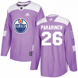 Mens Adidas Edmonton Oilers 26 Iiro Pakarinen Authentic Purple Fights Cancer Practice NHL Jersey 