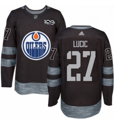Mens Adidas Edmonton Oilers 27 Milan Lucic Authentic Black 1917 2017 100th Anniversary NHL Jersey 