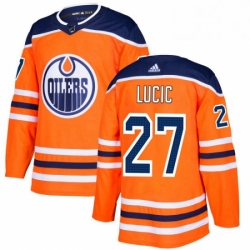 Mens Adidas Edmonton Oilers 27 Milan Lucic Authentic Orange Home NHL Jersey 