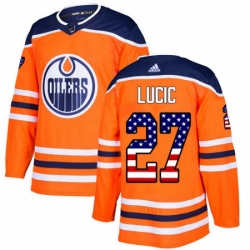 Mens Adidas Edmonton Oilers 27 Milan Lucic Authentic Orange USA Flag Fashion NHL Jersey 
