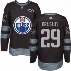 Mens Adidas Edmonton Oilers 29 Leon Draisaitl Authentic Black 1917 2017 100th Anniversary NHL Jersey 