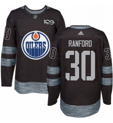 Mens Adidas Edmonton Oilers 30 Bill Ranford Authentic Black 1917 2017 100th Anniversary NHL Jersey 