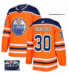 Mens Adidas Edmonton Oilers 30 Bill Ranford Authentic Orange Fashion Gold NHL Jersey 