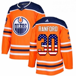 Mens Adidas Edmonton Oilers 30 Bill Ranford Authentic Orange USA Flag Fashion NHL Jersey 
