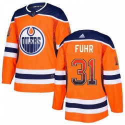 Mens Adidas Edmonton Oilers 31 Grant Fuhr Authentic Orange Drift Fashion NHL Jersey 