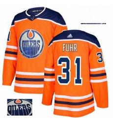 Mens Adidas Edmonton Oilers 31 Grant Fuhr Authentic Orange Fashion Gold NHL Jersey 