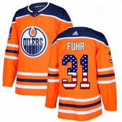 Mens Adidas Edmonton Oilers 31 Grant Fuhr Authentic Orange USA Flag Fashion NHL Jersey 