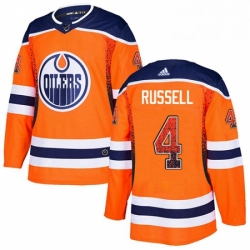 Mens Adidas Edmonton Oilers 4 Kris Russell Authentic Orange Drift Fashion NHL Jersey 