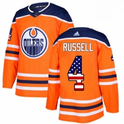Mens Adidas Edmonton Oilers 4 Kris Russell Authentic Orange USA Flag Fashion NHL Jersey 