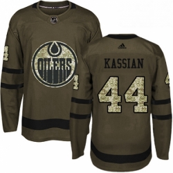 Mens Adidas Edmonton Oilers 44 Zack Kassian Authentic Green Salute to Service NHL Jersey 