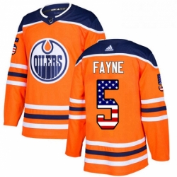 Mens Adidas Edmonton Oilers 5 Mark Fayne Authentic Orange USA Flag Fashion NHL Jersey 