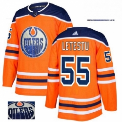 Mens Adidas Edmonton Oilers 55 Mark Letestu Authentic Orange Fashion Gold NHL Jersey 