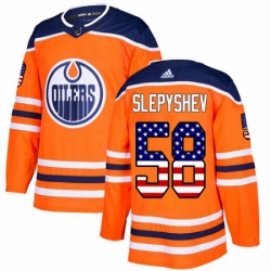 Mens Adidas Edmonton Oilers 58 Anton Slepyshev Authentic Orange USA Flag Fashion NHL Jersey 