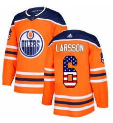 Mens Adidas Edmonton Oilers 6 Adam Larsson Authentic Orange USA Flag Fashion NHL Jersey 