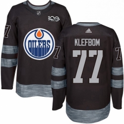 Mens Adidas Edmonton Oilers 77 Oscar Klefbom Authentic Black 1917 2017 100th Anniversary NHL Jersey 