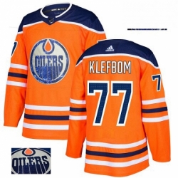 Mens Adidas Edmonton Oilers 77 Oscar Klefbom Authentic Orange Fashion Gold NHL Jersey 