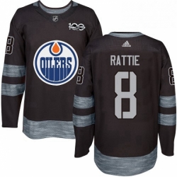 Mens Adidas Edmonton Oilers 8 Ty Rattie Authentic Black 1917 2017 100th Anniversary NHL Jersey 