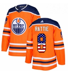 Mens Adidas Edmonton Oilers 8 Ty Rattie Authentic Orange USA Flag Fashion NHL Jersey 