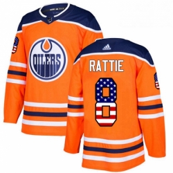 Mens Adidas Edmonton Oilers 8 Ty Rattie Authentic Orange USA Flag Fashion NHL Jersey 