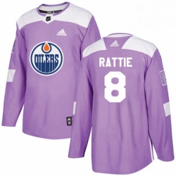 Mens Adidas Edmonton Oilers 8 Ty Rattie Authentic Purple Fights Cancer Practice NHL Jersey 