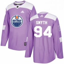 Mens Adidas Edmonton Oilers 94 Ryan Smyth Authentic Purple Fights Cancer Practice NHL Jersey 