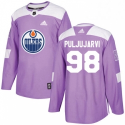 Mens Adidas Edmonton Oilers 98 Jesse Puljujarvi Authentic Purple Fights Cancer Practice NHL Jersey 