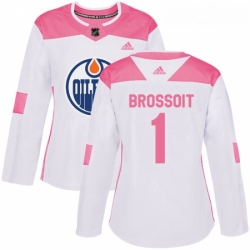 Womens Adidas Edmonton Oilers 1 Laurent Brossoit Authentic WhitePink Fashion NHL Jersey 