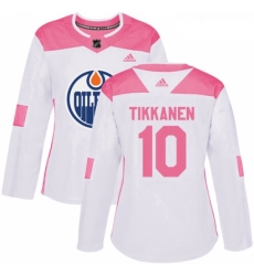 Womens Adidas Edmonton Oilers 10 Esa Tikkanen Authentic WhitePink Fashion NHL Jersey 