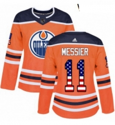 Womens Adidas Edmonton Oilers 11 Mark Messier Authentic Orange USA Flag Fashion NHL Jersey 