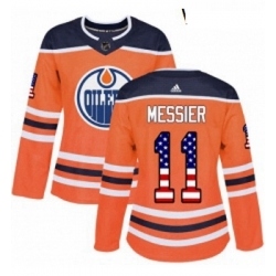 Womens Adidas Edmonton Oilers 11 Mark Messier Authentic Orange USA Flag Fashion NHL Jersey 